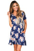 Sexy Blue Cross Strap Neck Summer Floral Dress